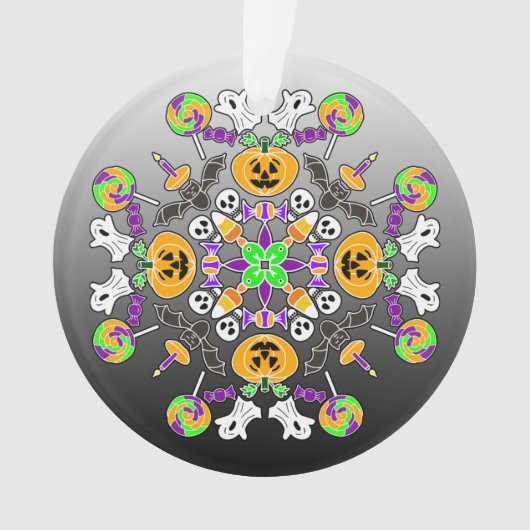 Halloween Mandala Ghosts, pompoenen en Lolipops Ornament (voorkant)