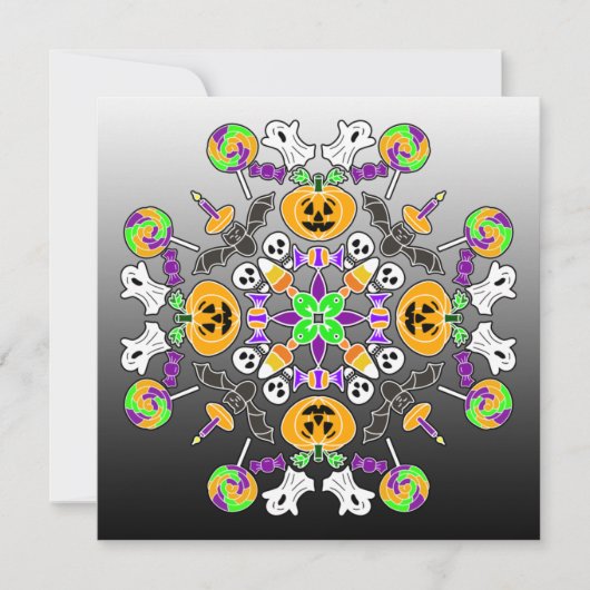 Halloween Mandala Ghosts, pompoenen, vleermuizen e Kaart (Voorkant)