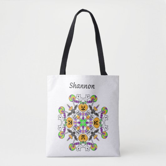 Halloween Mandala Ghosts, pompoenen, vleermuizen e Tote Bag (Voorkant)