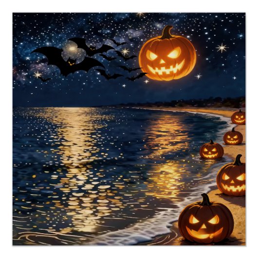 Halloween Maneschijn Strand Perfect Poster (Voorkant)