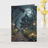 Halloween Mansion bij maanlicht Kaart (Gele Bloem)