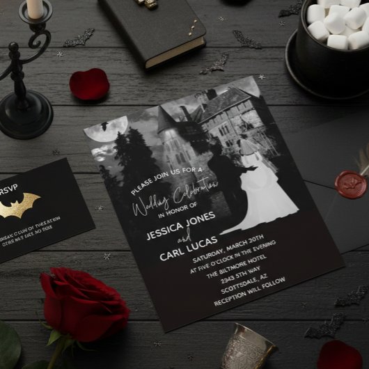 Halloween Mansion Couple Wedding Oktober Uitnodigi Flyer