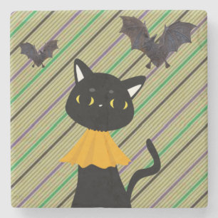 Halloween Marble Stone Onderzetter, Black Cat Stenen Onderzetter