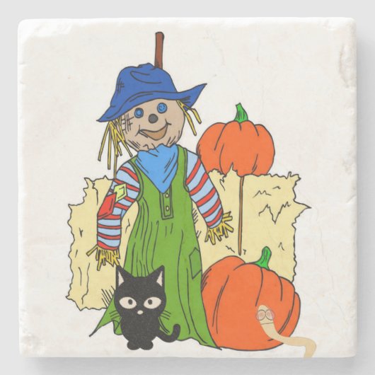 Halloween Marble Stone Onderzetter, Scarecrow Stenen Onderzetter (Voorkant)