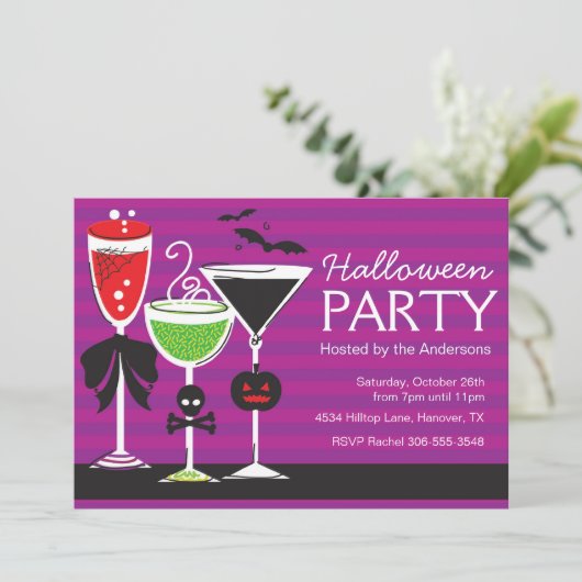 Halloween Martini Dinner Party Invitation Kaart (Staand voorkant)