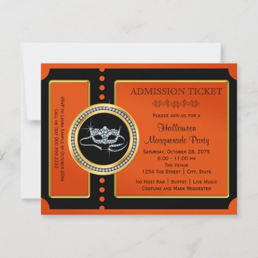 Halloween Maskerade Feest Ticket Kaart (Voorkant)
