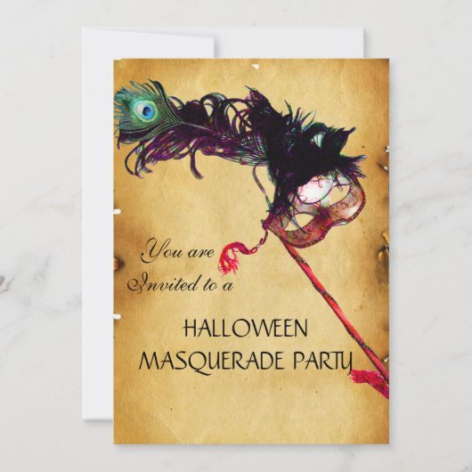 HALLOWEEN MASKERADENPARTY, perkament waszegel Kaart (Voorkant)