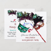 HALLOWEEN MASKERADENPARTY,Zwart Goud Metaalachtig Kaart (Voorkant / Achterkant)