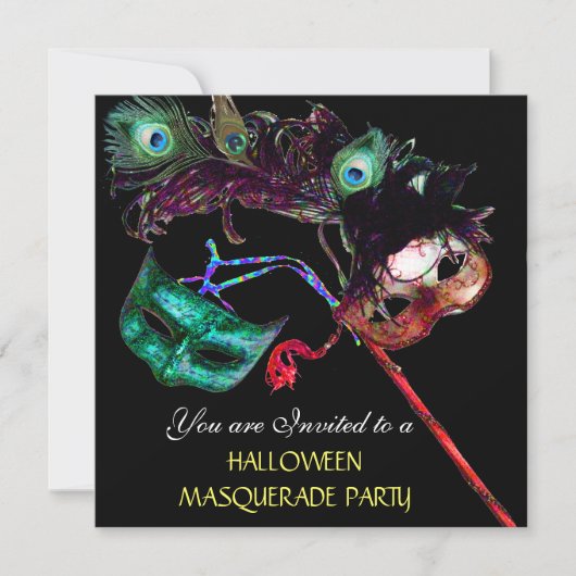 HALLOWEEN MASKERADENPARTY,Zwart wit blauw Kaart (Voorkant)