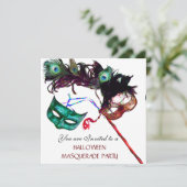 HALLOWEEN MASKERADENPARTY,Zwart wit Kaart (Staand voorkant)