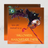 HALLOWEEN MASKERBAL,Geel Oranje Kaart (Voorkant / Achterkant)