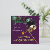 HALLOWEEN MASKERBAL Paars zwart blauw wit Kaart (Staand voorkant)