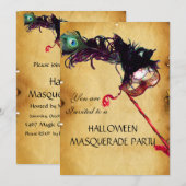 HALLOWEEN MASKERBAL, perkament Kaart (Voorkant / Achterkant)