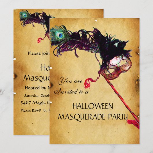 HALLOWEEN MASKERBAL, perkament Kaart (Voorkant / Achterkant)