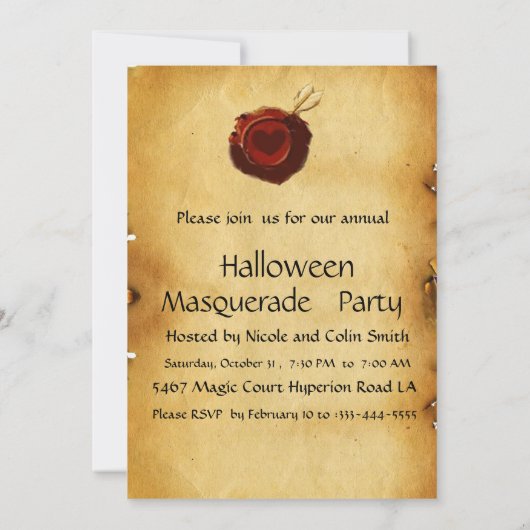 HALLOWEEN MASKERBAL, perkament waszegel Kaart (Achterkant)