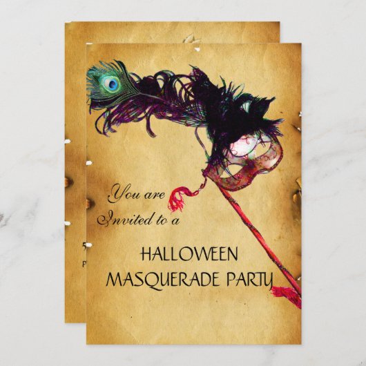 HALLOWEEN MASKERBAL, perkament waszegel Kaart (Voorkant / Achterkant)
