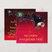HALLOWEEN MASKERBAL, Rood bordeauxrood Kaart (Voorkant / Achterkant)