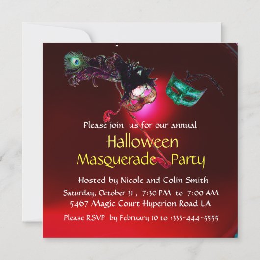 HALLOWEEN MASKERBAL, Rood burgundy Kaart (Achterkant)