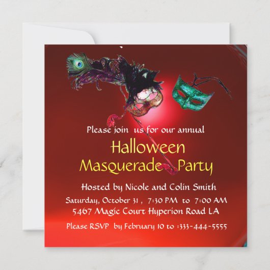 HALLOWEEN MASKERBAL, Rood Kaart (Achterkant)