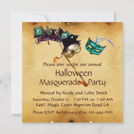 HALLOWEEN MASKERBAL zwart blauw wit Kaart (Achterkant)