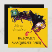 HALLOWEEN MASKERBAL, Zwart Geel Kaart (Voorkant / Achterkant)