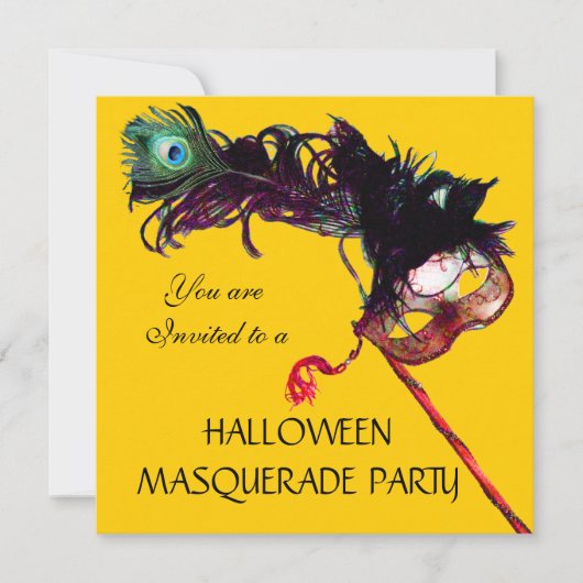 HALLOWEEN MASKERBAL, Zwart Geel Kaart (Voorkant)