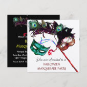 HALLOWEEN MASKERBAL, Zwart Goud Metaalachtig Kaart (Voorkant / Achterkant)