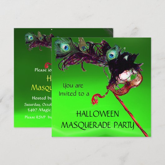 HALLOWEEN MASKERBALPARTY, Groen rood Kaart (Voorkant / Achterkant)