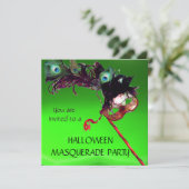 HALLOWEEN MASKERBALPARTY, Groen rood Kaart (Staand voorkant)