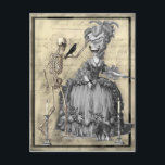 Halloween Masquerade Ball Briefkaart<br><div class="desc">Een donkerromantische gotische collage van een Halloween masquerade ball, met vintage beelden van een skelet, een Frans bord van de mode van de 18e eeuw, kaarsstokken, een kikkerrode kat, gelegd over een achtergrond van een handgeschreven getuigenis van de Salem Witch trials.© Wickly Lovely © Julie McIver/WickelyLovely Dit afbeelding auteursrechten die...</div>