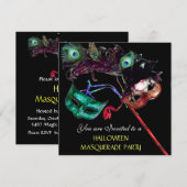 HALLOWEEN MASQUERADE FEEST, Zwart wit blauw Kaart (Voorkant / Achterkant)