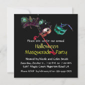 HALLOWEEN MASQUERADE FEEST, Zwart wit blauw Kaart (Achterkant)