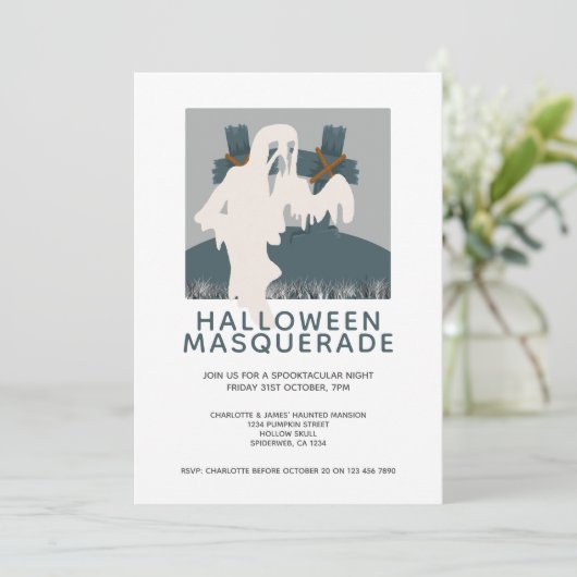 Halloween Masquerade Ghost en Grave Personalized Kaart (Staand voorkant)
