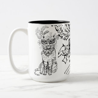 Halloween Masquerade Kat zwart lijntekening Tweekleurige Koffiemok