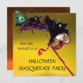 HALLOWEEN MASQUERADE PARTIJ, Geel Sinaasappel Kaart (Voorkant / Achterkant)