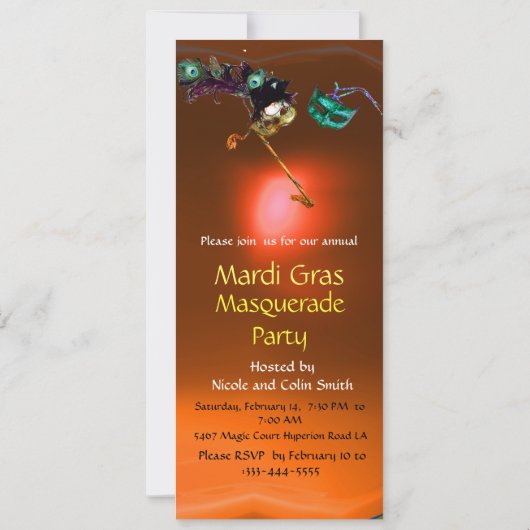 HALLOWEEN MASQUERADE PARTIJ, Geel Sinaasappel Kaart (Achterkant)