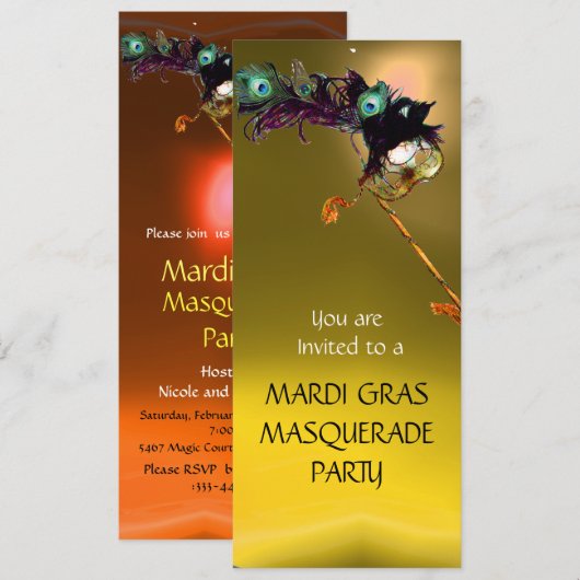 HALLOWEEN MASQUERADE PARTIJ, Geel Sinaasappel Kaart (Voorkant / Achterkant)