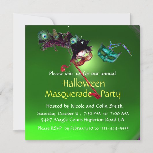 HALLOWEEN MASQUERADE PARTIJ, groen rood Kaart (Achterkant)