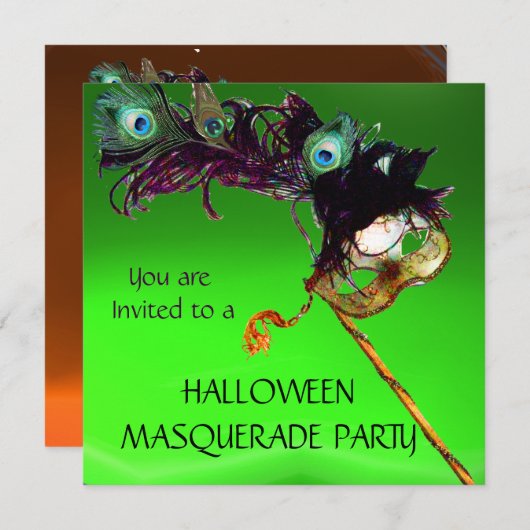 HALLOWEEN MASQUERADE PARTIJ, Groen Sinaasappel Kaart (Voorkant / Achterkant)