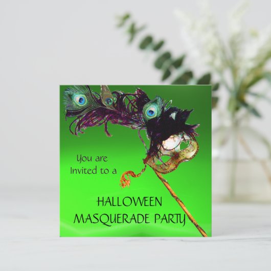 HALLOWEEN MASQUERADE PARTIJ, Groen Sinaasappel Kaart (Staand voorkant)