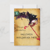 HALLOWEEN MASQUERADE PARTIJ, parchment rsvp Kaart (Voorkant)