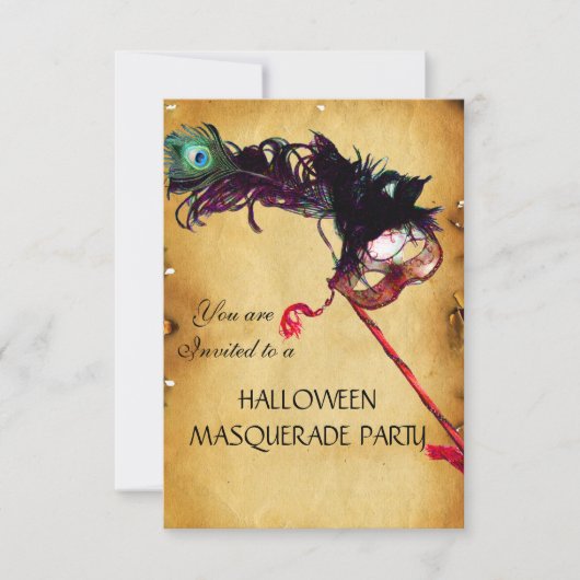 HALLOWEEN MASQUERADE PARTIJ, parchment rsvp Kaart (Voorkant)