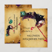 HALLOWEEN MASQUERADE PARTIJ, parchment rsvp Kaart (Voorkant / Achterkant)
