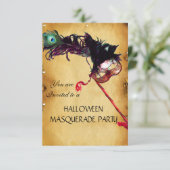 HALLOWEEN MASQUERADE PARTIJ, parchment rsvp Kaart (Staand voorkant)