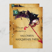 HALLOWEEN MASQUERADE PARTIJ, parchment rsvp Kaart (Voorkant / Achterkant)