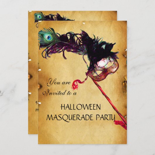 HALLOWEEN MASQUERADE PARTIJ, parchment rsvp Kaart (Voorkant / Achterkant)