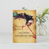 HALLOWEEN MASQUERADE PARTIJ, parchment rsvp Kaart (Staand voorkant)