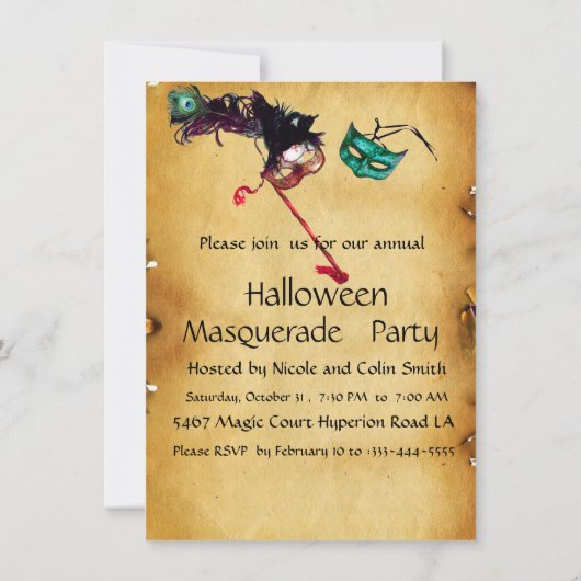 HALLOWEEN MASQUERADE PARTIJ, parchment rsvp Kaart (Achterkant)