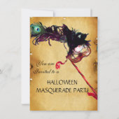 HALLOWEEN MASQUERADE PARTIJ, parchment rsvp Kaart (Voorkant)