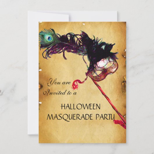 HALLOWEEN MASQUERADE PARTIJ, parchment rsvp Kaart (Voorkant)